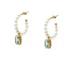 Vintouch Italy Women's Gold / White / Blue Luccichio Sky Blue Topaz And Pearl Hoop Earrings In Multi