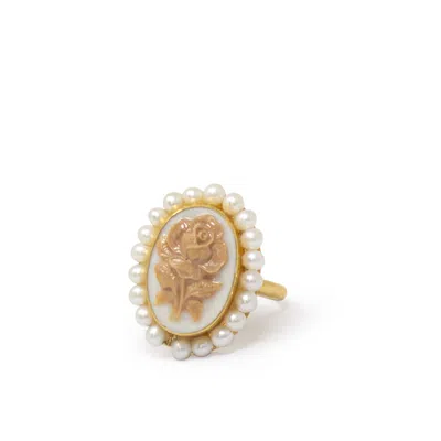 Vintouch Italy Women's Gold / White Gold-plated Flower Cameo And Pearl Stacking Ring In Multi