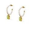 Vintouch Italy Women's Gold / White / Green Luccichio Peridot And Pearl Hoop Earrings In Multi