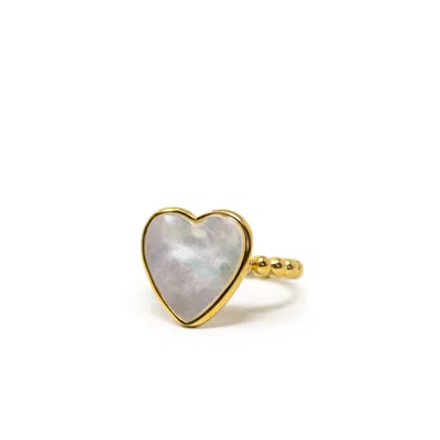 Vintouch Italy Women's Gold / White Happy Heart Pearl Stacking Ring In Multi