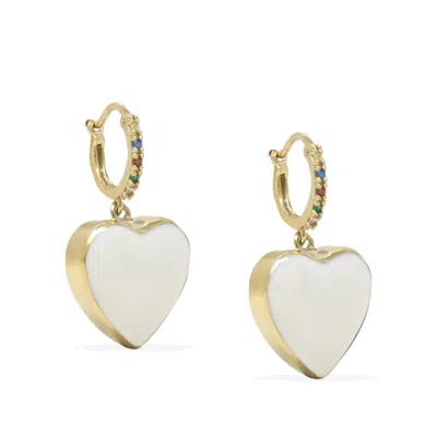 Vintouch Italy Women's Gold / White Love Is A Rainbow Gold Vermeil White Heart Hoop Earrings In Multi