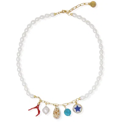 Vintouch Italy Women's Gold / White Lucky Sea Charm Necklace In Multi