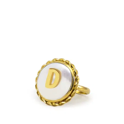 Vintouch Italy Women's Gold / White Moonglow Gold-plated Initial D Pearl Ring In Multi