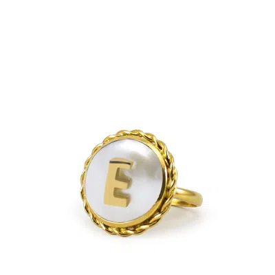 Vintouch Italy Women's Gold / White Moonglow Gold-plated Initial E Pearl Ring In Multi