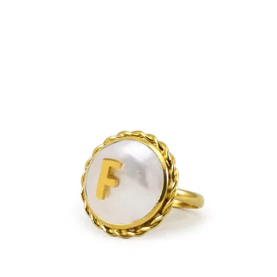 Vintouch Italy Women's Gold / White Moonglow Gold-plated Initial F Pearl Ring In Multi
