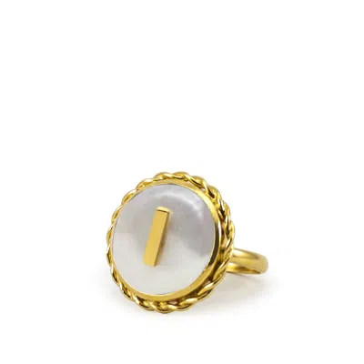 Vintouch Italy Women's Gold / White Moonglow Gold-plated Initial I Pearl Ring In Multi