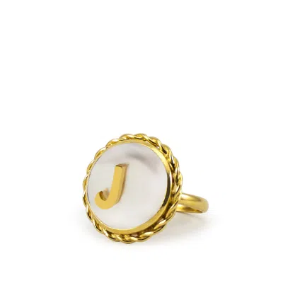 Vintouch Italy Women's Gold / White Moonglow Gold-plated Initial J Pearl Ring In Multi