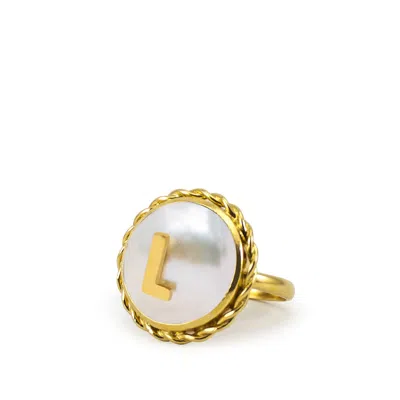 Vintouch Italy Women's Gold / White Moonglow Gold-plated Initial L Pearl Ring In Multi