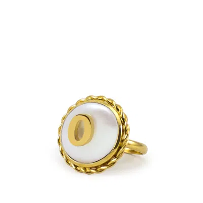 Vintouch Italy Women's Gold / White Moonglow Gold-plated Initial O Pearl Ring In Multi