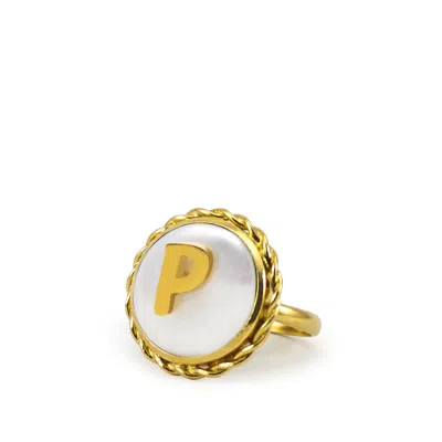 Vintouch Italy Women's Gold / White Moonglow Gold-plated Initial P Pearl Ring In Multi