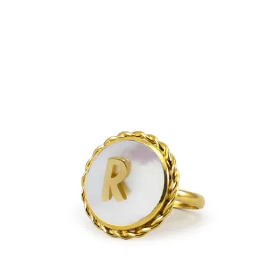 Vintouch Italy Women's Gold / White Moonglow Gold-plated Initial R Pearl Ring In Multi