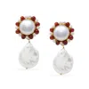 Vintouch Italy Women's Gold / White / Red Lotus Gold-plated Pearl And Carnelian Earrings In Multi