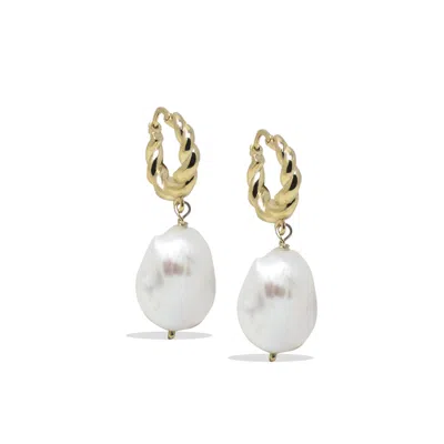 Vintouch Italy Women's Gold / White Victoria Pearl Huggie Earrings In Multi