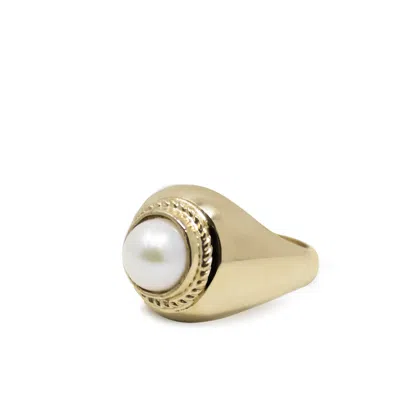 Vintouch Italy Women's Gold / White Victoria Pearl Signet Ring In Multi