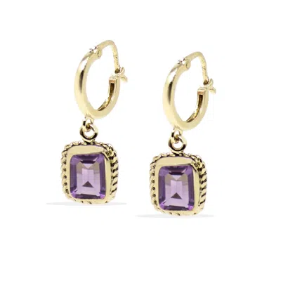 Vintouch Italy Women's Gold / Yellow Luccichio Gold Vermeil Amethyst Hoop Earrings