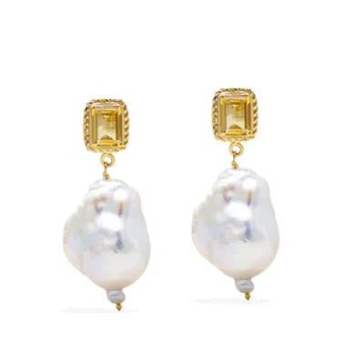 Vintouch Italy Women's Gold / Yellow Luccichio Gold Vermeil Citrine & Pearl Earrings
