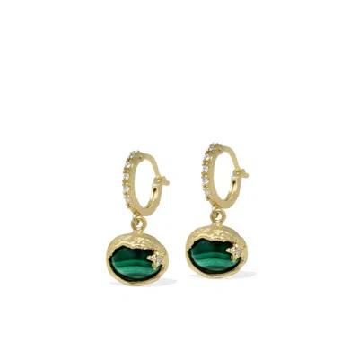 Vintouch Italy Women's Green Ad Astra Gold-plated Malachite Mini Hoop Earrings