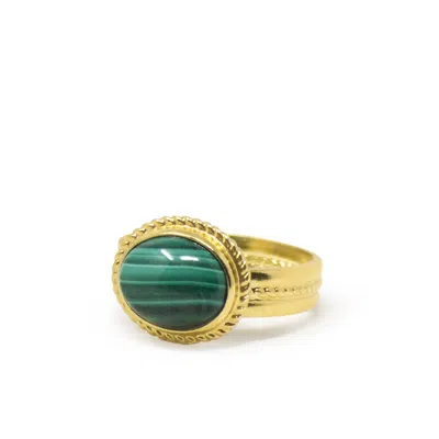 Vintouch Italy Women's Green / Gold Fascetta Gold-plated Malachite Ring In Multi