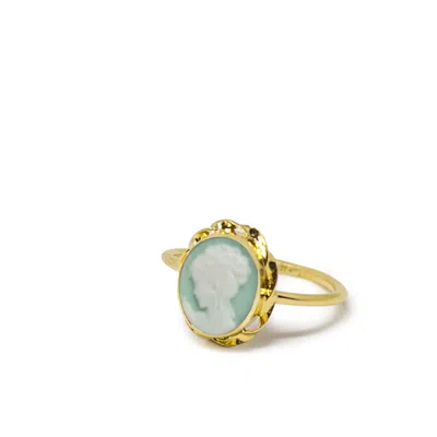 Vintouch Italy Women's Green / Gold Gold-plated Green Mini Cameo Ring In Multi