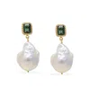 Vintouch Italy Women's Green / Gold Luccichio Gold Vermeil Green Quartz And Pearl Earrings In Multi