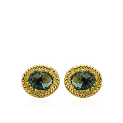 Vintouch Italy Women's Green / Gold Luccichio Green Agate Stud Earrings In Multi