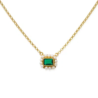 Vintouch Italy Women's Green / Gold Luccichio Green Quartz And Pearl Necklace In Multi