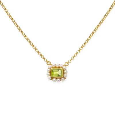 Vintouch Italy Women's Green / Gold Luccichio Peridot And Pearl Necklace In Multi