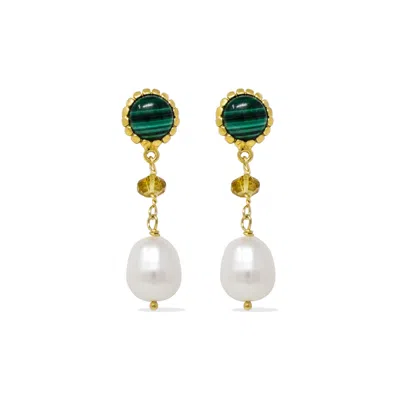 Vintouch Italy Women's Green / Gold Malachite, Citrine & Pearl Drop Earrings In Multi