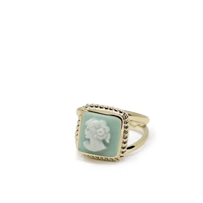 Vintouch Italy Women's Green / Gold The Beloved Gold-plated Green Cameo Ring In Multi
