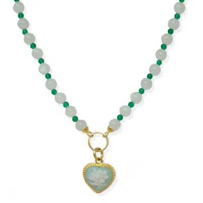 Vintouch Italy Women's Green / Gold / White Bouquet Green Cameo Necklace In Multi