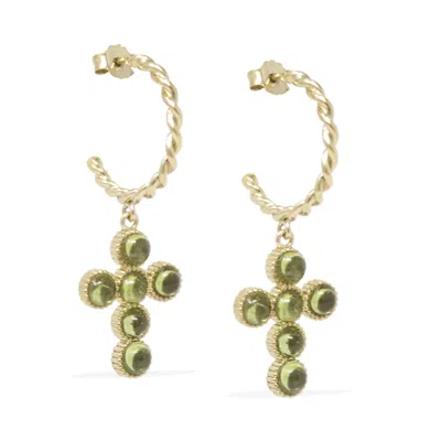 Vintouch Italy Women's Green Hope Gold Plated Peridot Hoop Earrings