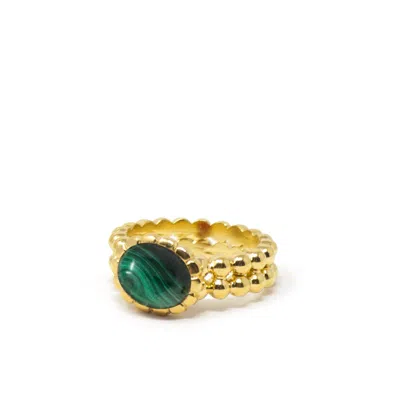 Vintouch Italy Women's Green Malachite Beady Band Ring
