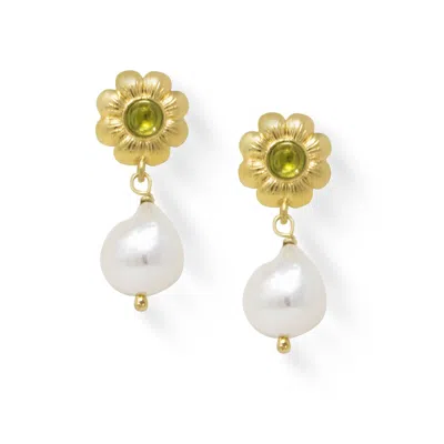 Vintouch Italy Women's Green Mini Flower Gold-plated Peridot Earrings