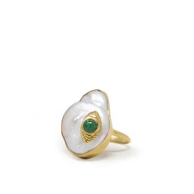 Vintouch Italy Women's Green The Eye Gold-plated Emerald & Pearl Ring