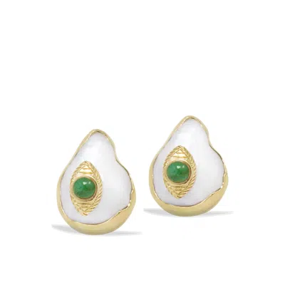 Vintouch Italy Women's Green The Eye Gold-plated Emerald & Pearl Stud Earrings