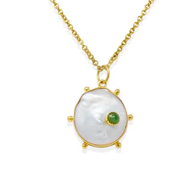 Vintouch Italy Women's Green / White / Gold Rebel Rebel Pearl Necklace With Emerald In Multi