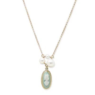Vintouch Italy Women's Green / White Lilith Gold-plated Green Cameo And Pearl Necklace In Multi