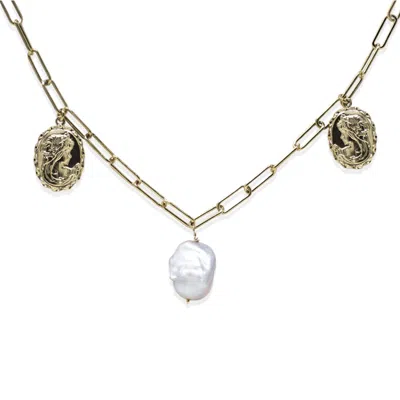 Vintouch Italy Women's Grey / Gold Beatrice Gold-plated And Baroque Pearl Necklace In Multi