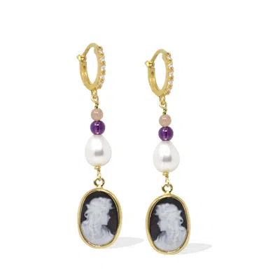 Vintouch Italy Women's Little Lovelies Gold-plated Black Cameo Hoop Earrings