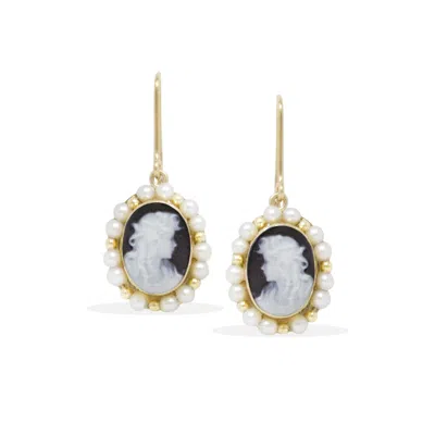 Vintouch Italy Women's Little Lovelies Gold-plated Black Cameo Pearly Earrings