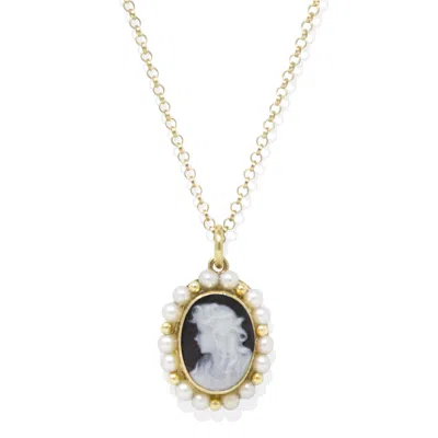 Vintouch Italy Women's Little Lovelies Gold-plated Black Cameo Pearly Necklace