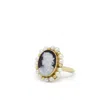 Vintouch Italy Women's Little Lovelies Gold-plated Black Cameo Pearly Ring In Black