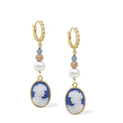 Vintouch Italy Women's Little Lovelies Gold-plated Blue Cameo Earrings