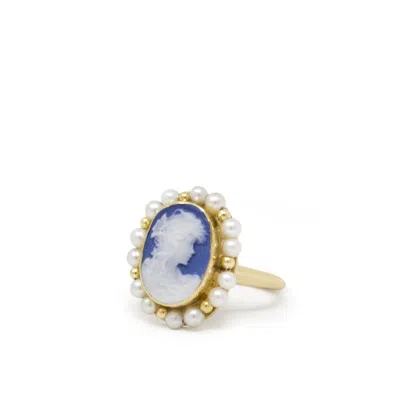Vintouch Italy Women's Little Lovelies Gold-plated Blue Cameo Pearly Ring