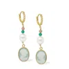 Vintouch Italy Women's Little Lovelies Gold-plated Green Cameo Hoop Earrings In Green
