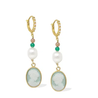 Vintouch Italy Women's Little Lovelies Gold-plated Green Cameo Hoop Earrings