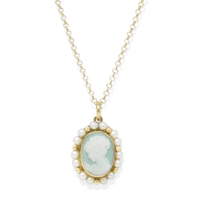 Vintouch Italy Women's Little Lovelies Gold-plated Green Cameo Pearly Necklace