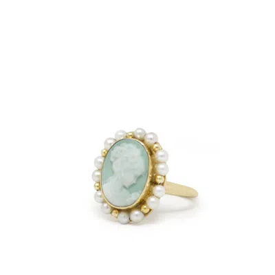 Vintouch Italy Women's Little Lovelies Gold-plated Green Cameo Pearly Ring