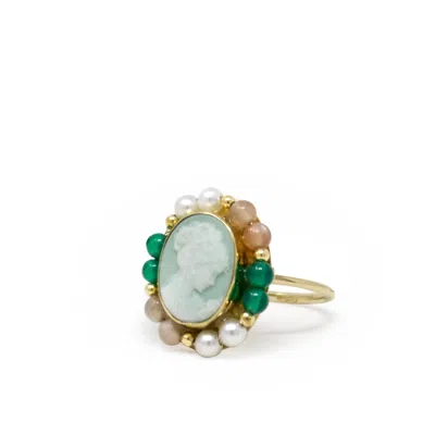 Vintouch Italy Women's Little Lovelies Gold-plated Green Cameo Ring