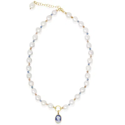 Vintouch Italy Women's Little Lovelies Gold-plated Pearl & Bead Blue Cameo Necklace